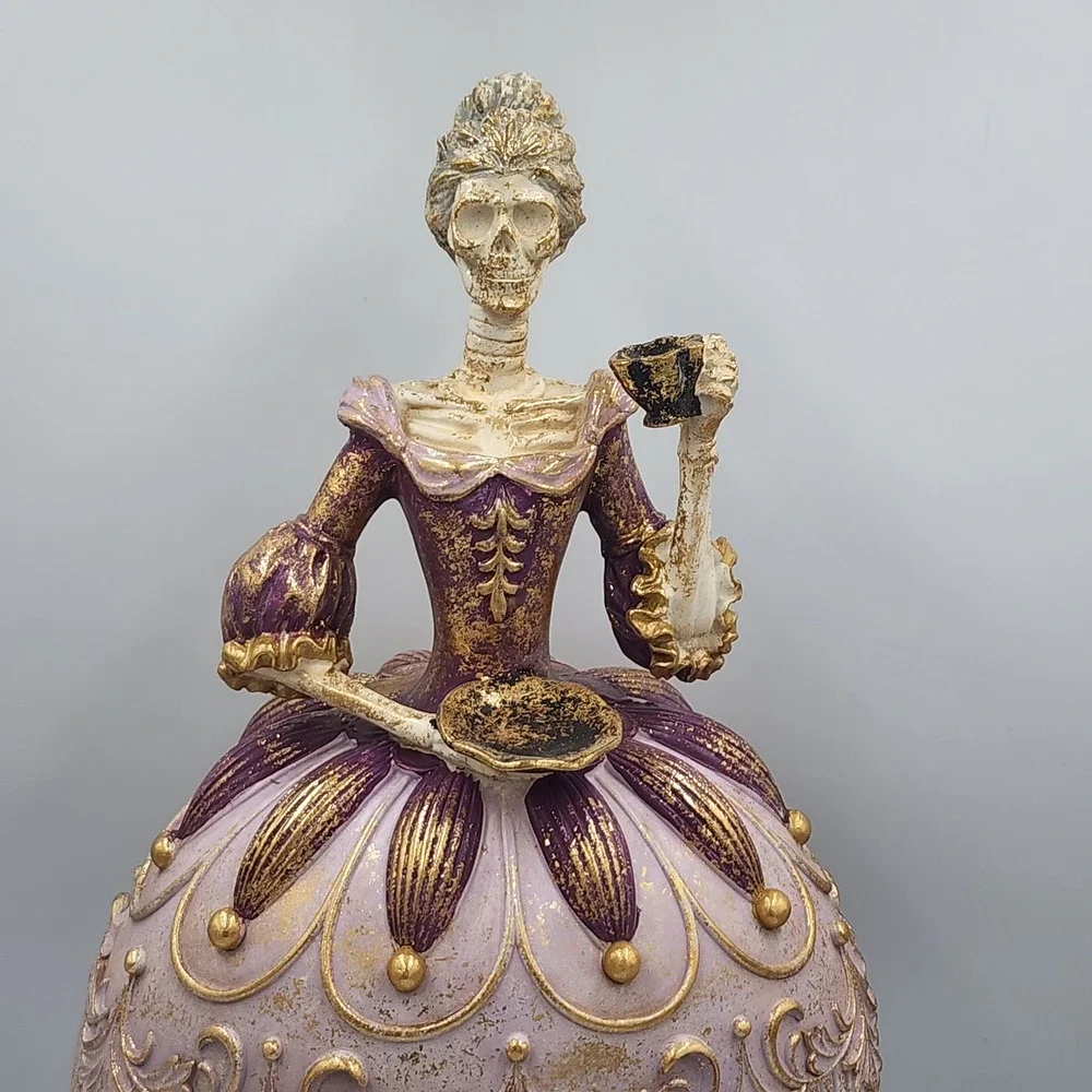 Bella Lux Skeleton Lady Halloween Figurine Purple Gold Victorian Gothic 16
